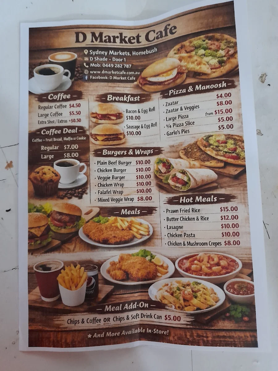 Menu, D Market Cafe