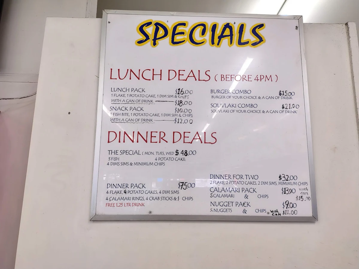 Menu, Captain Gummy's Fish & Chips