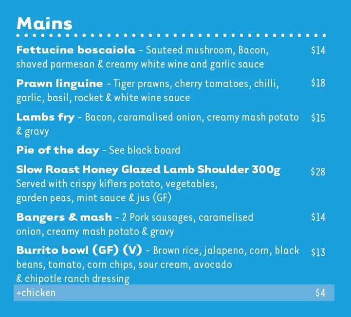 Menu, Maryland Tavern