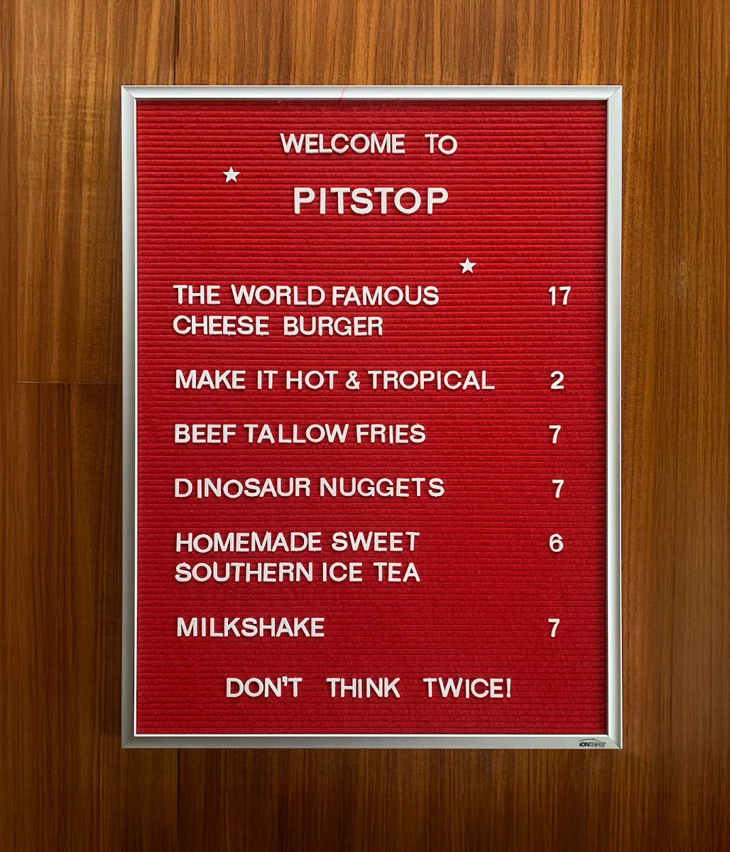 Menu, Pitstop Hamburgers Bellingen