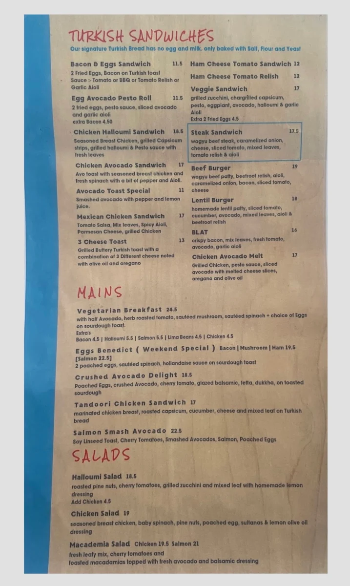 Menu, Madame Frou Frou