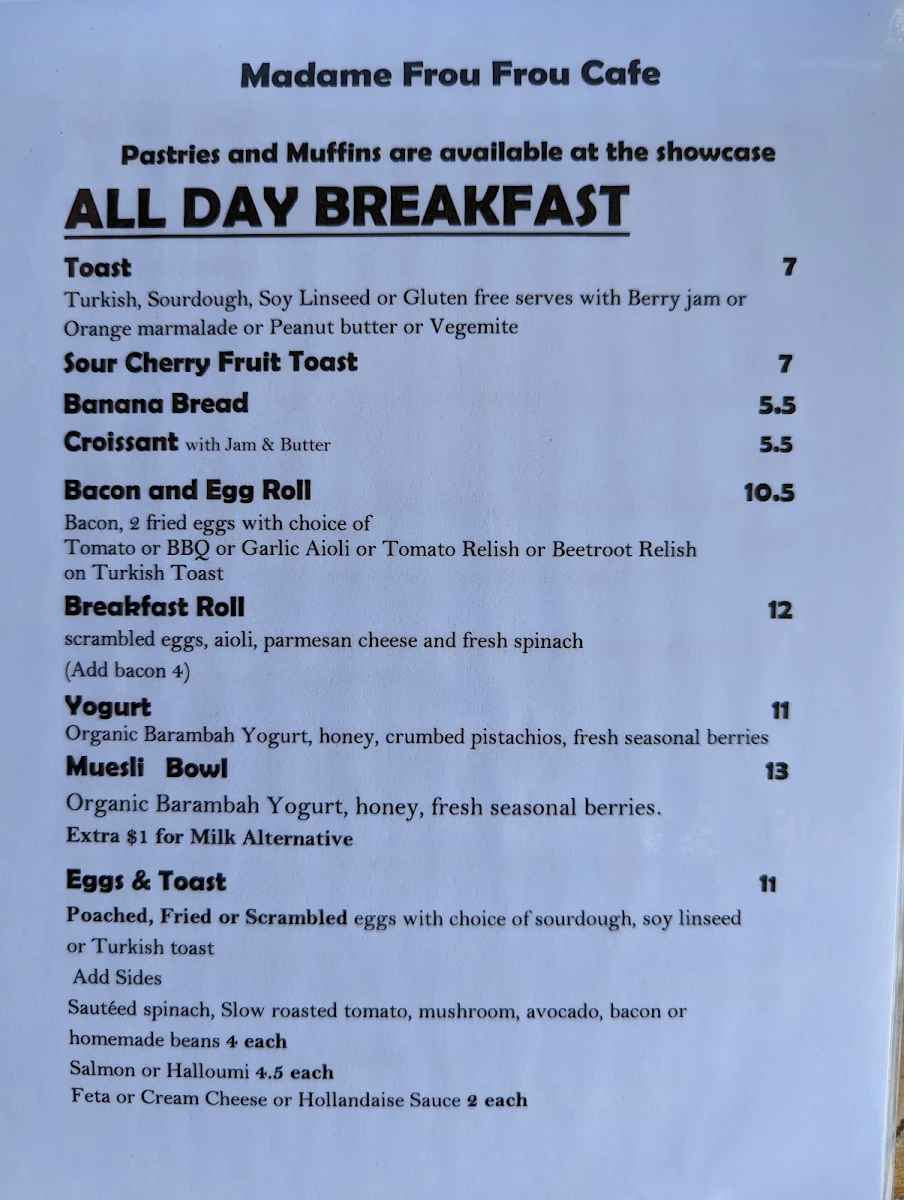 Menu, Madame Frou Frou