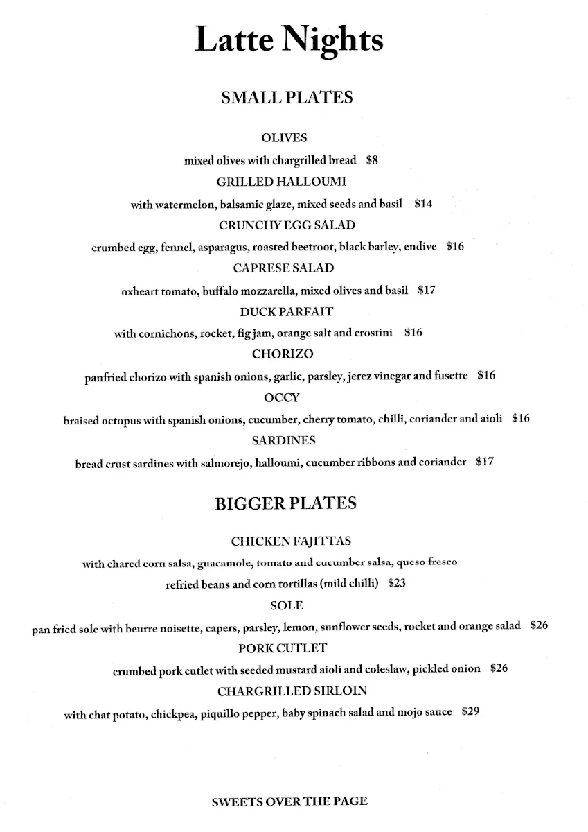 Menu, Latteria.