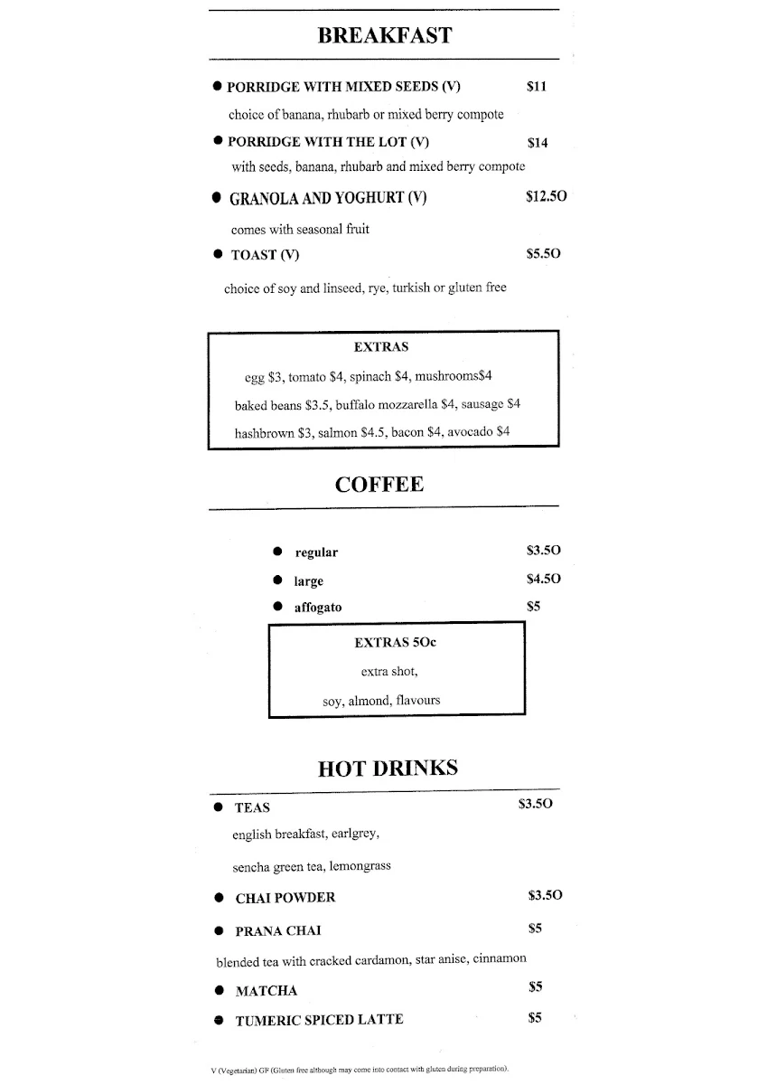 Menu, Latteria.