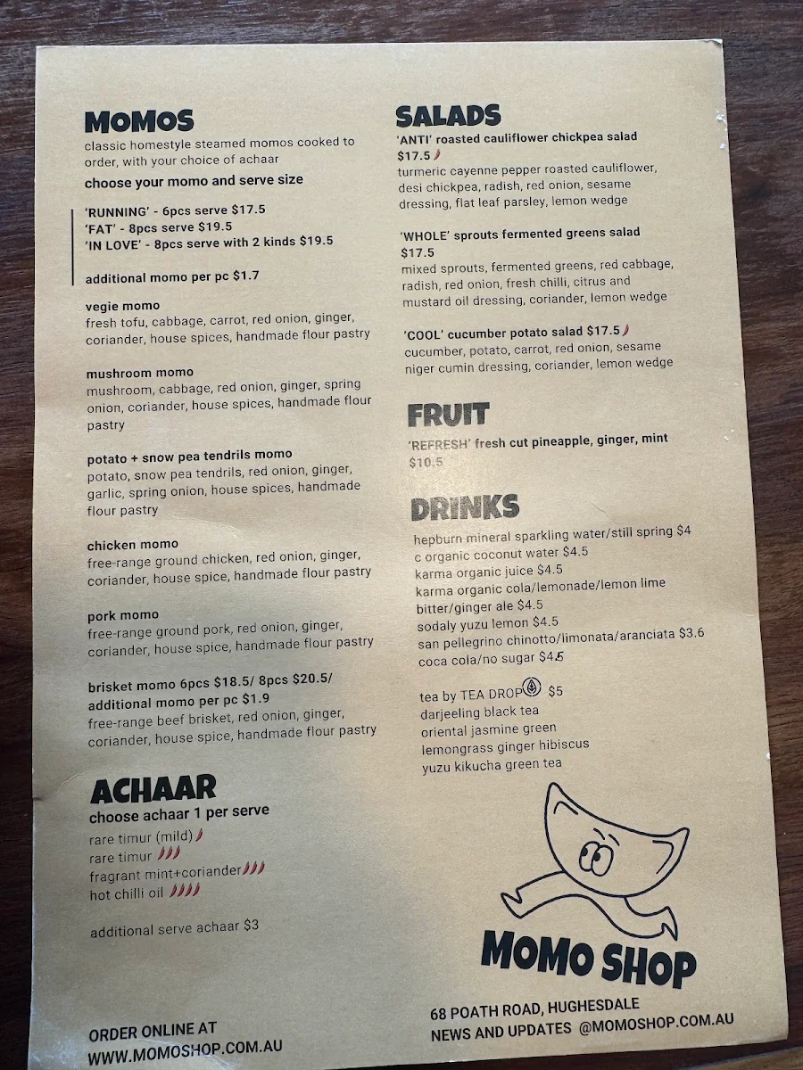 Menu, momo shop