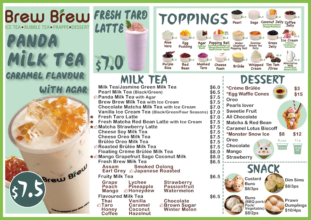 Menu, Brew Brew Bubble Tea