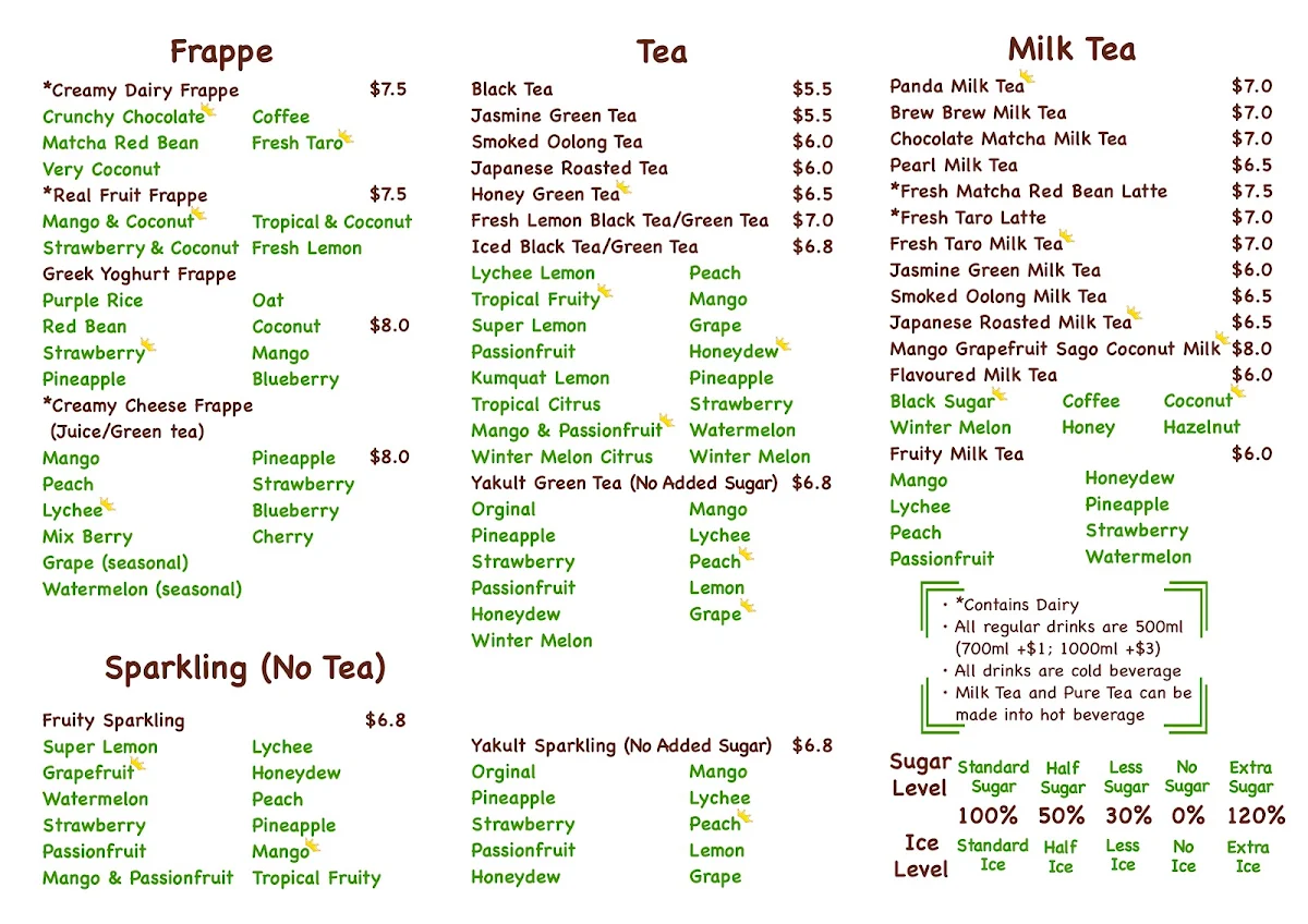 Menu, Brew Brew Bubble Tea