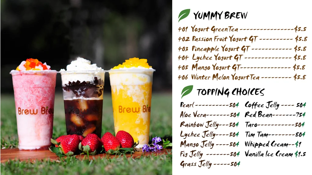 Menu, Brew Brew Bubble Tea