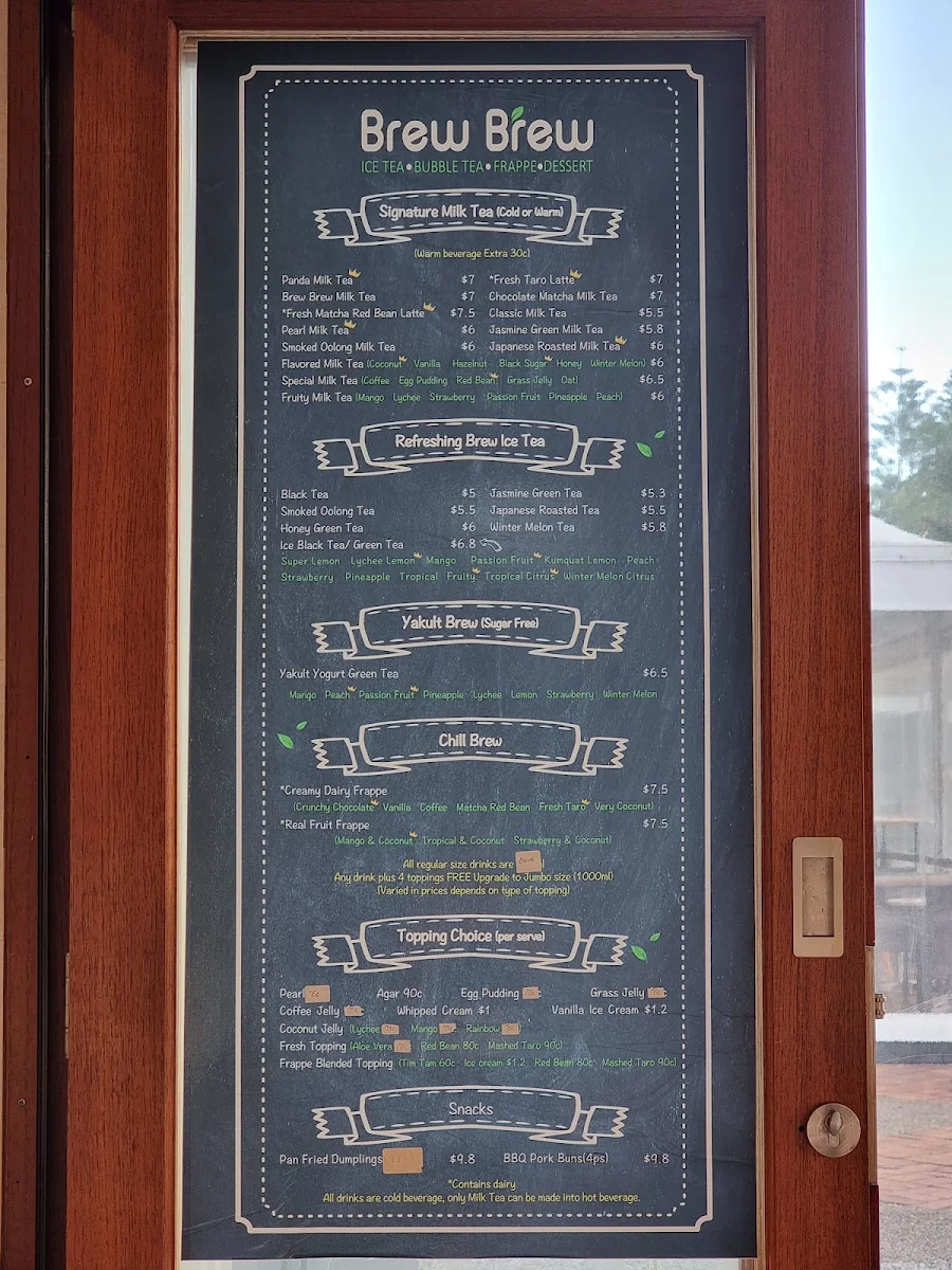 Menu, Brew Brew Bubble Tea