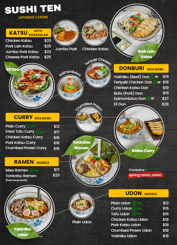Menu, SUSHI TEN
