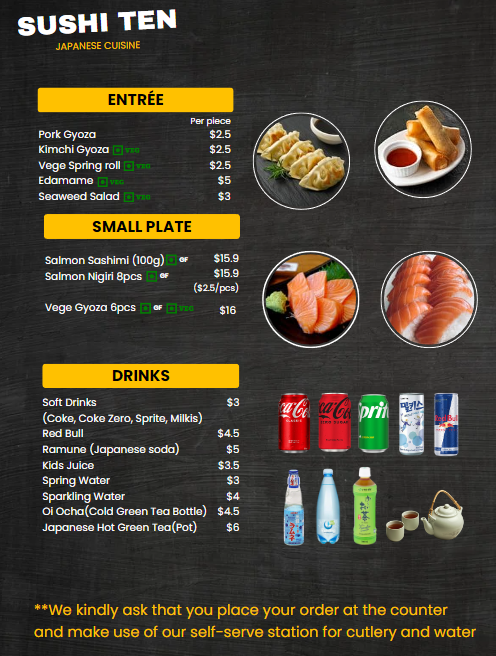 Menu, SUSHI TEN