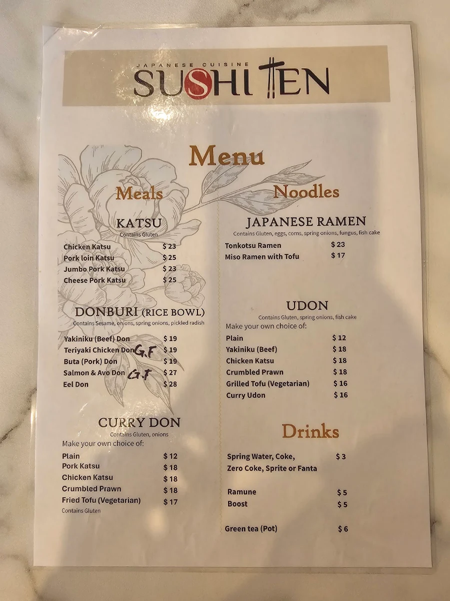 Menu, SUSHI TEN