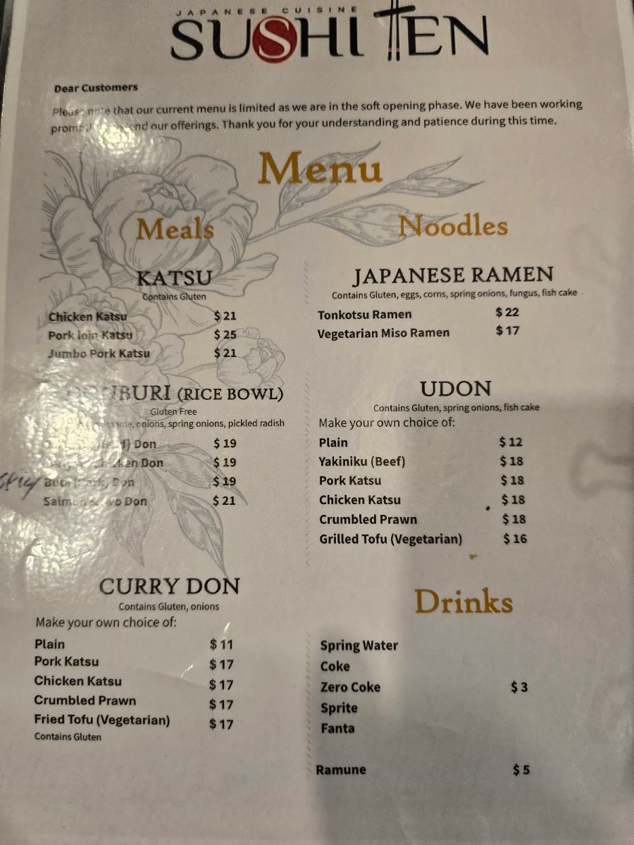 Menu, SUSHI TEN