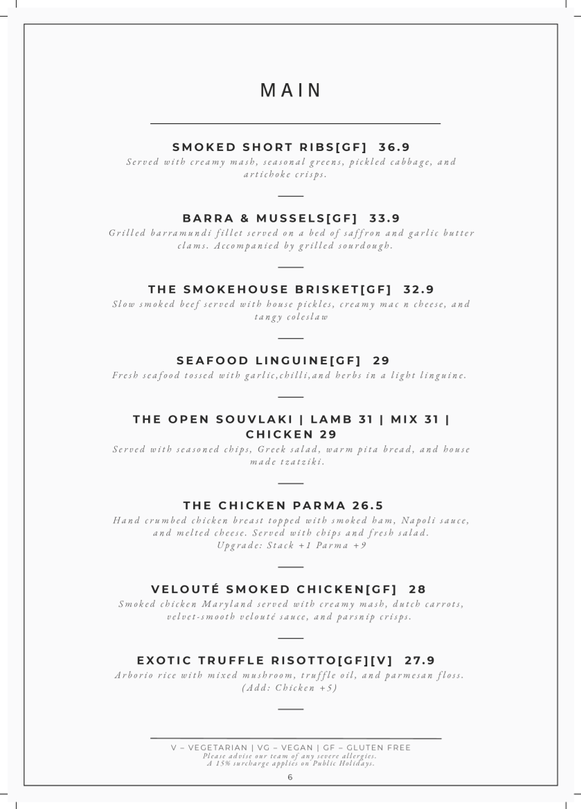 Menu, The Forestta
