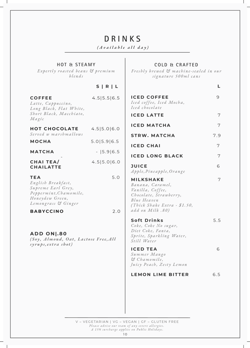Menu, The Forestta