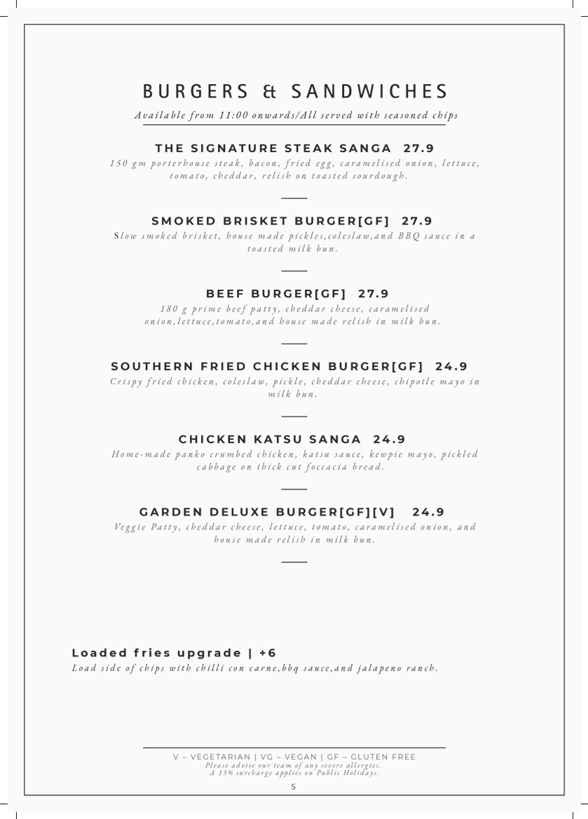 Menu, The Forestta
