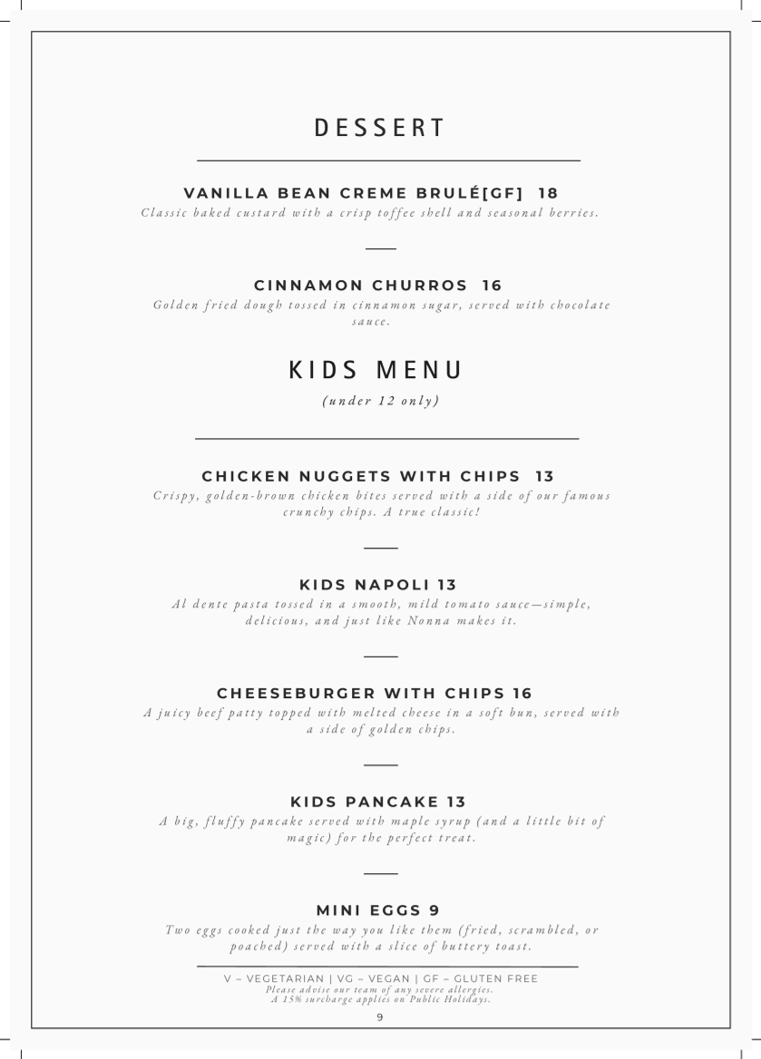 Menu, The Forestta