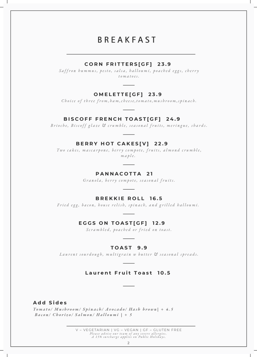 Menu, The Forestta