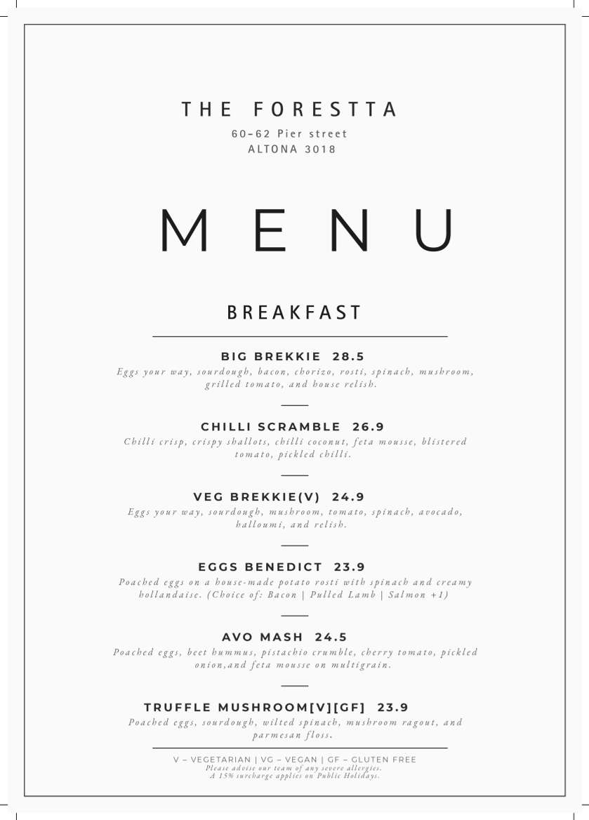 Menu, The Forestta