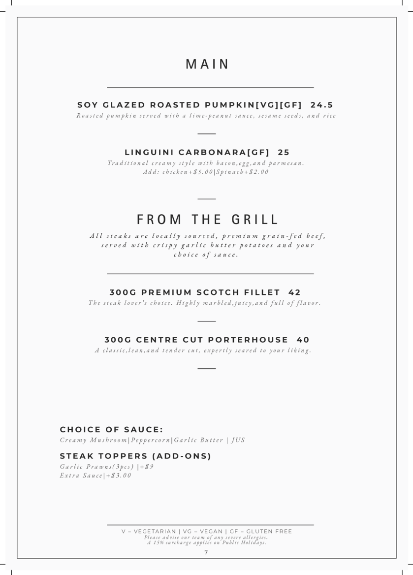 Menu, The Forestta