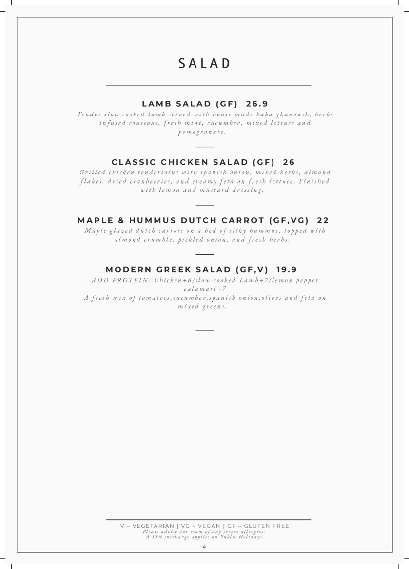Menu, The Forestta