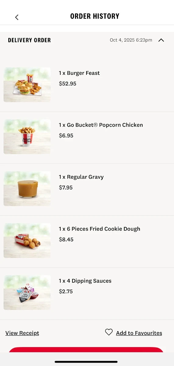 Menu, KFC Taylors Hill