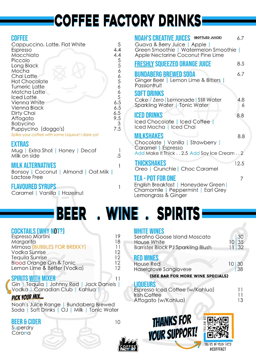Menu, Coffee Factory Cafe