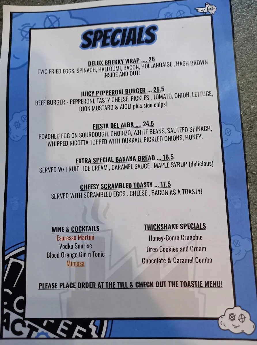 Menu, Coffee Factory Cafe