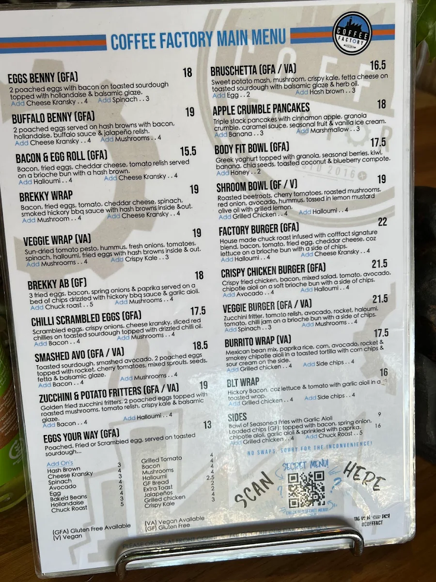 Menu, Coffee Factory Cafe