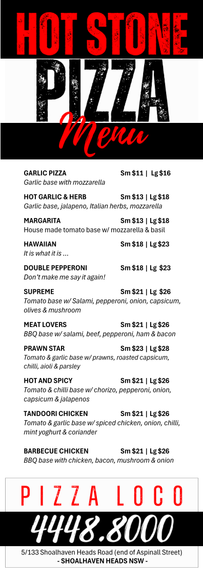 Menu, Pizza LOCO!