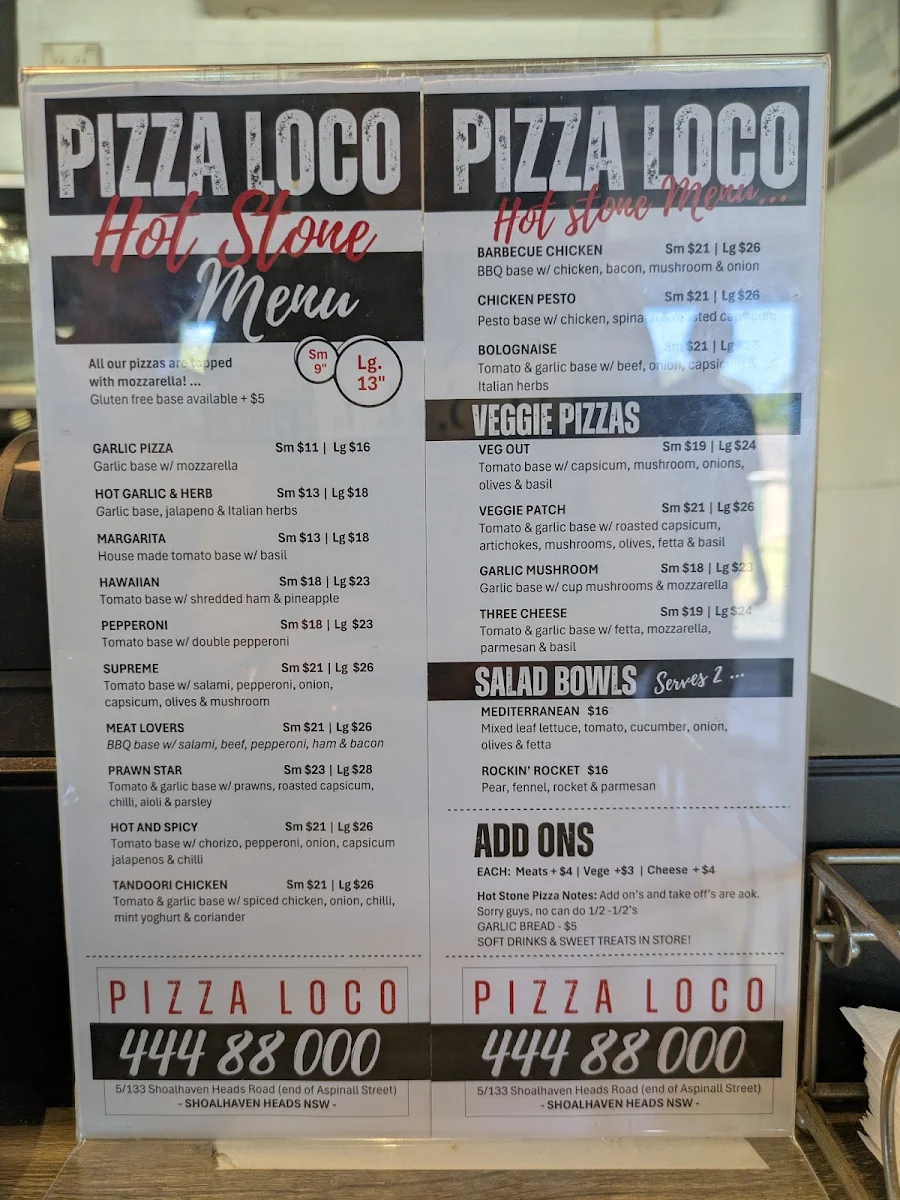Menu, Pizza LOCO!