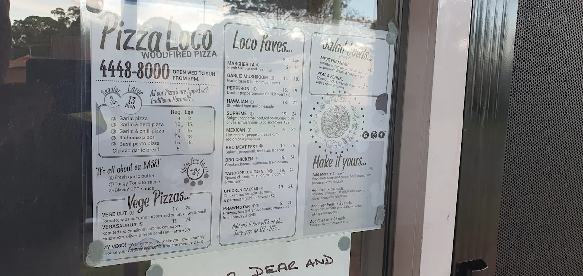 Menu, Pizza LOCO!