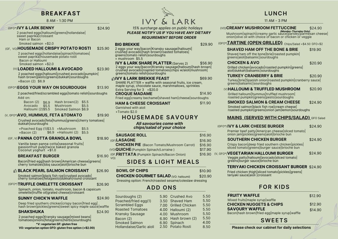 Menu, Ivy & Lark