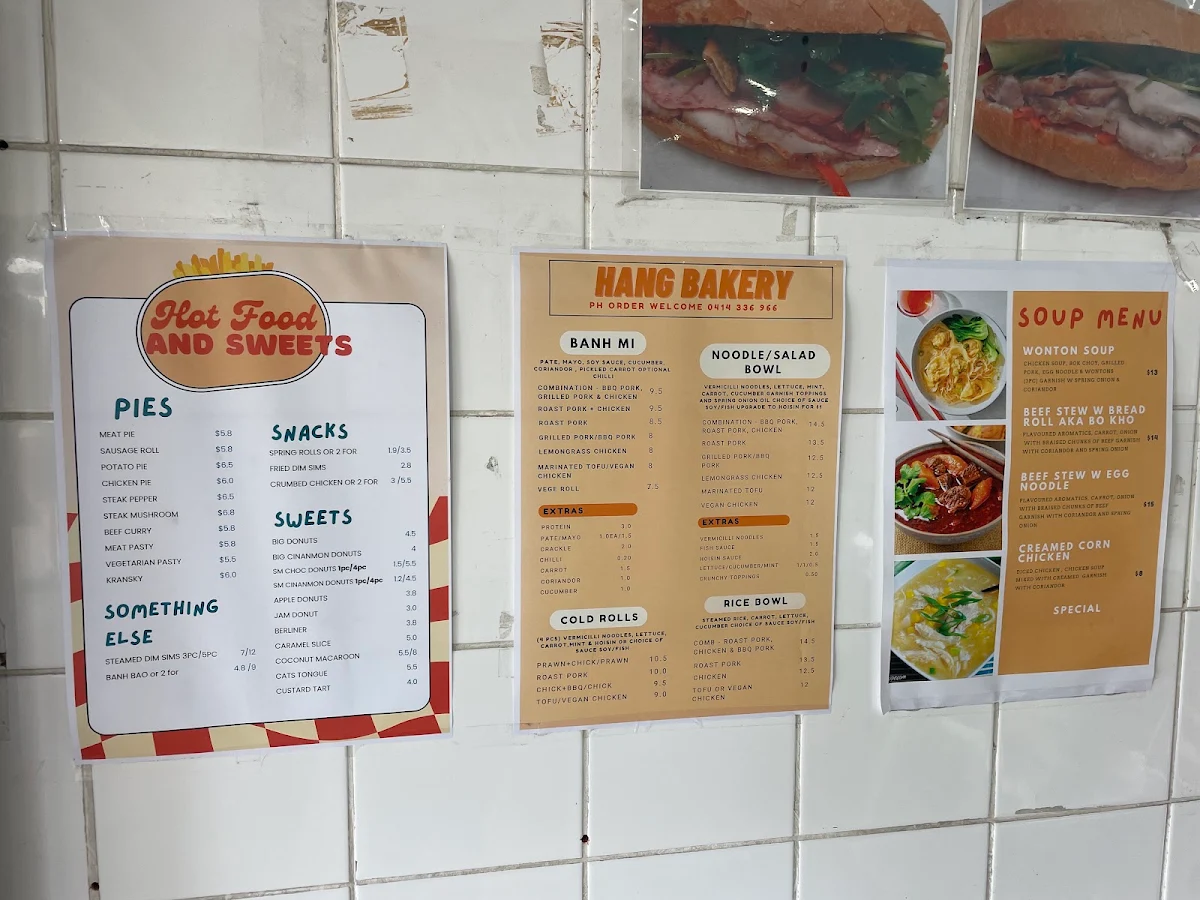 Menu, Hang Bakery