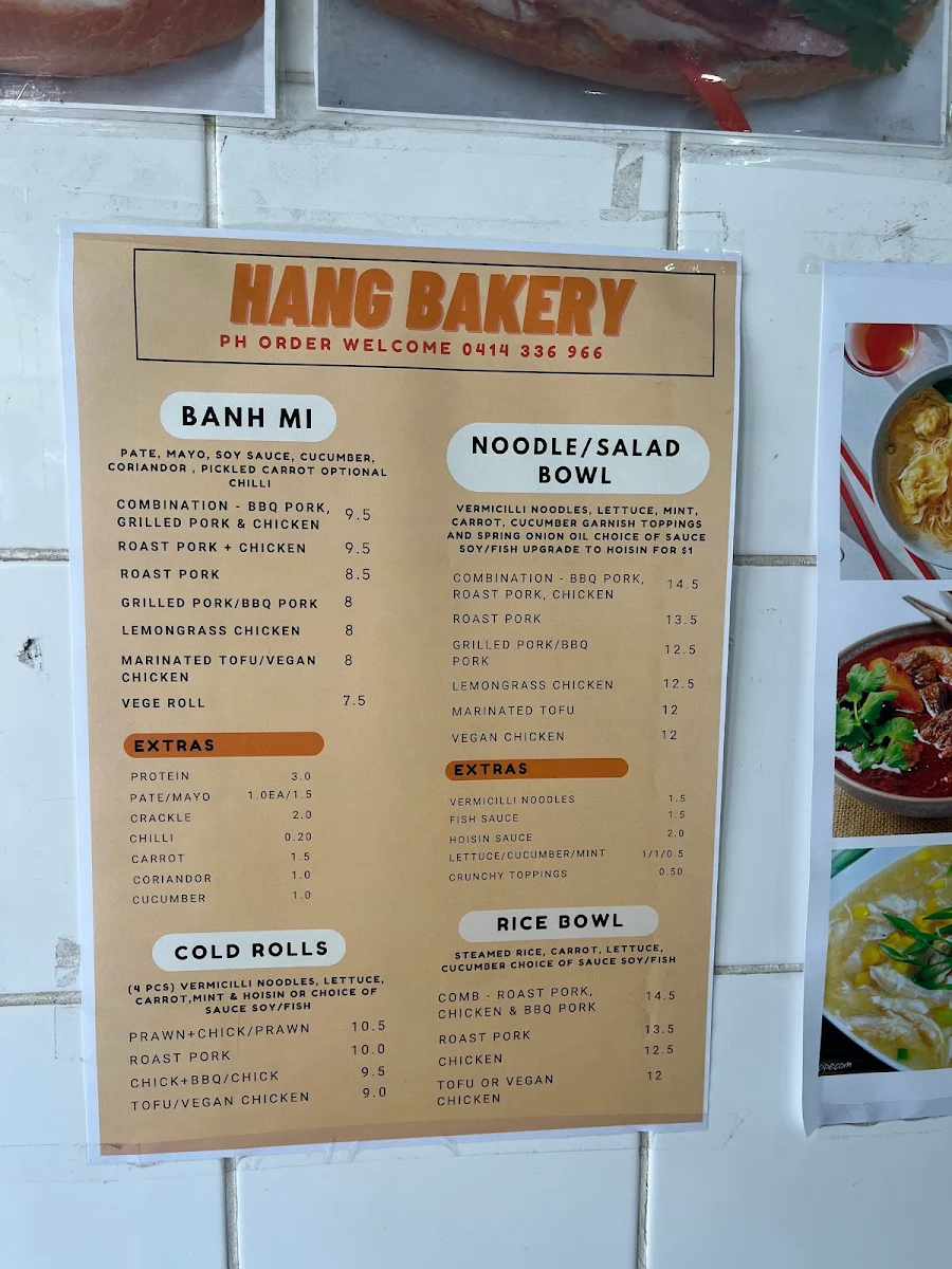 Menu, Hang Bakery