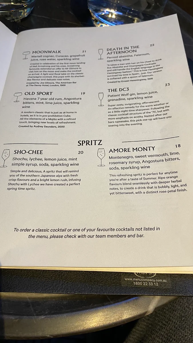 Menu, The Douglas Club