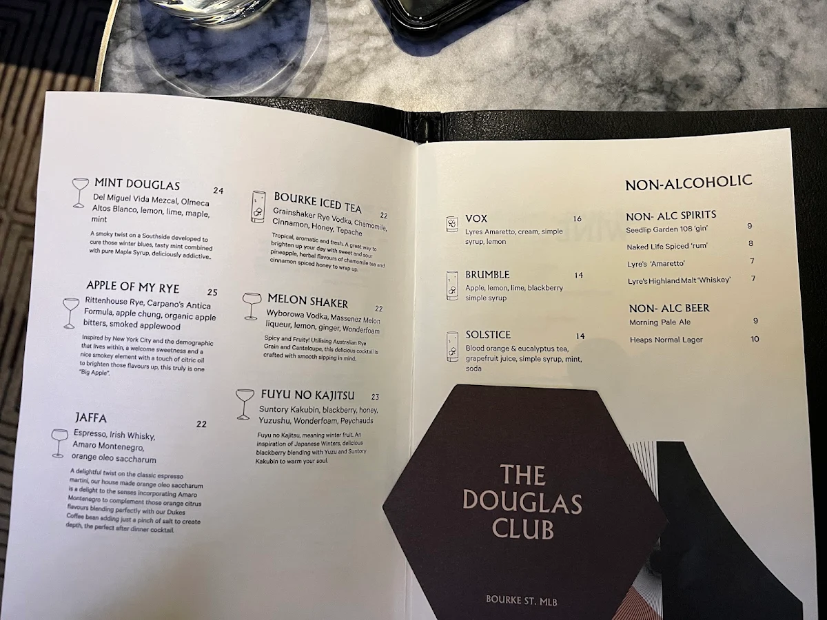 Menu, The Douglas Club