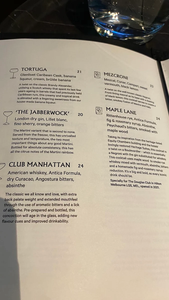 Menu, The Douglas Club