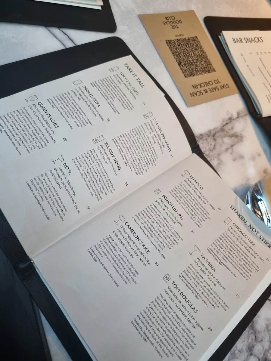 Menu, The Douglas Club