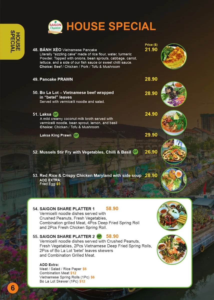 Menu, Saigon Chopsticks (Authentic Vietnamese Cuisine)