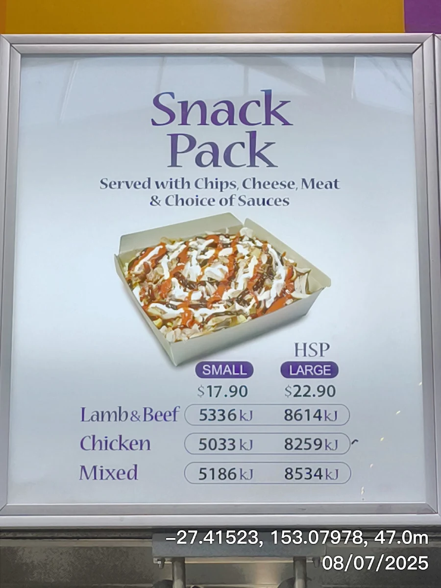 Menu, Origin Kebabs Brisbane DFO