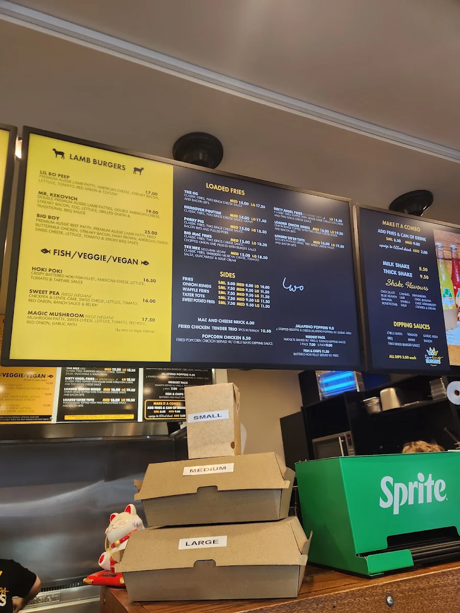 Menu, Two Kings Burgers