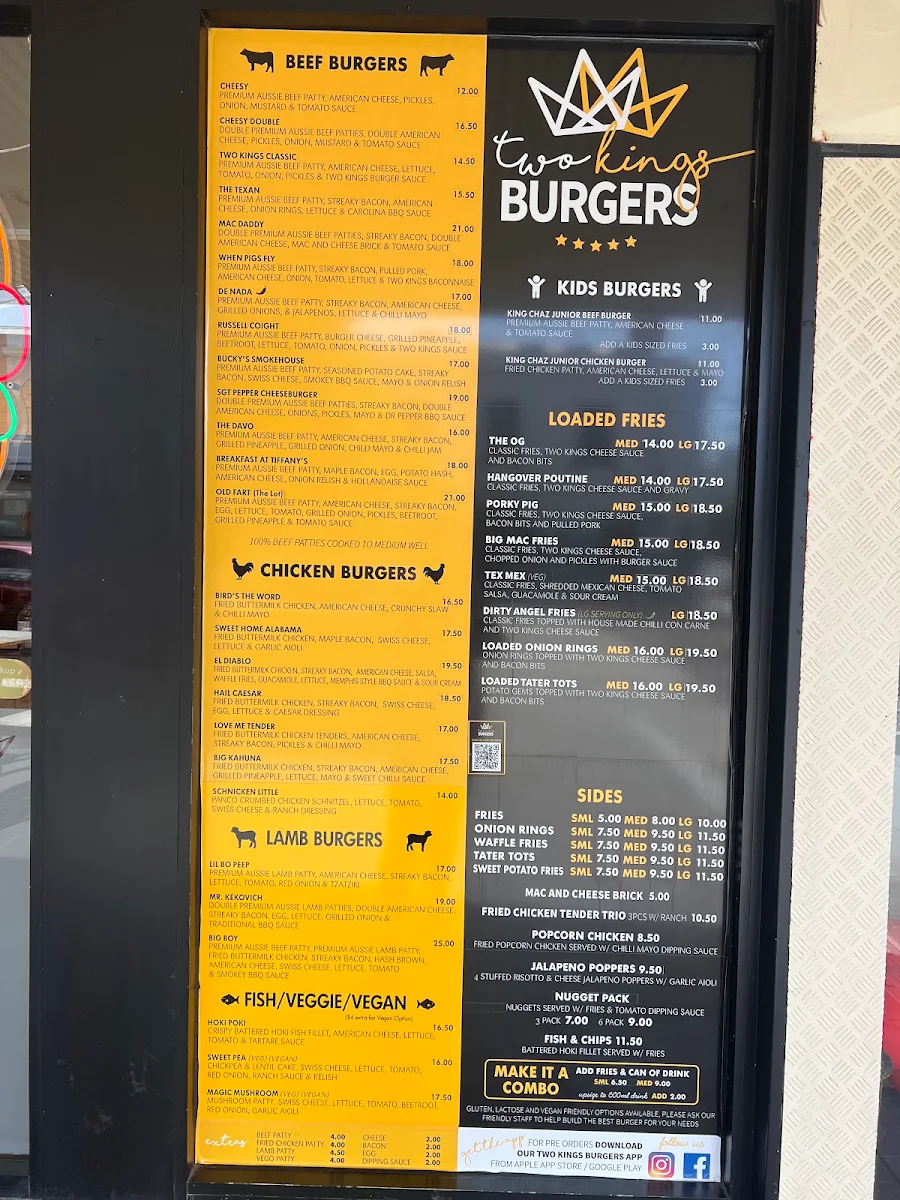 Menu, Two Kings Burgers