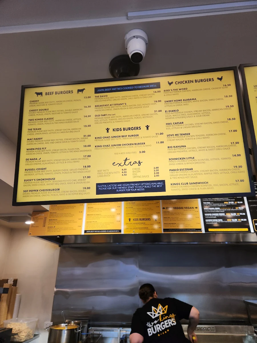 Menu, Two Kings Burgers