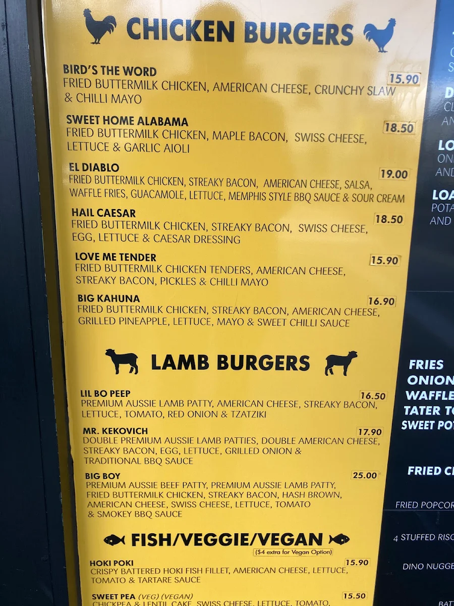 Menu, Two Kings Burgers