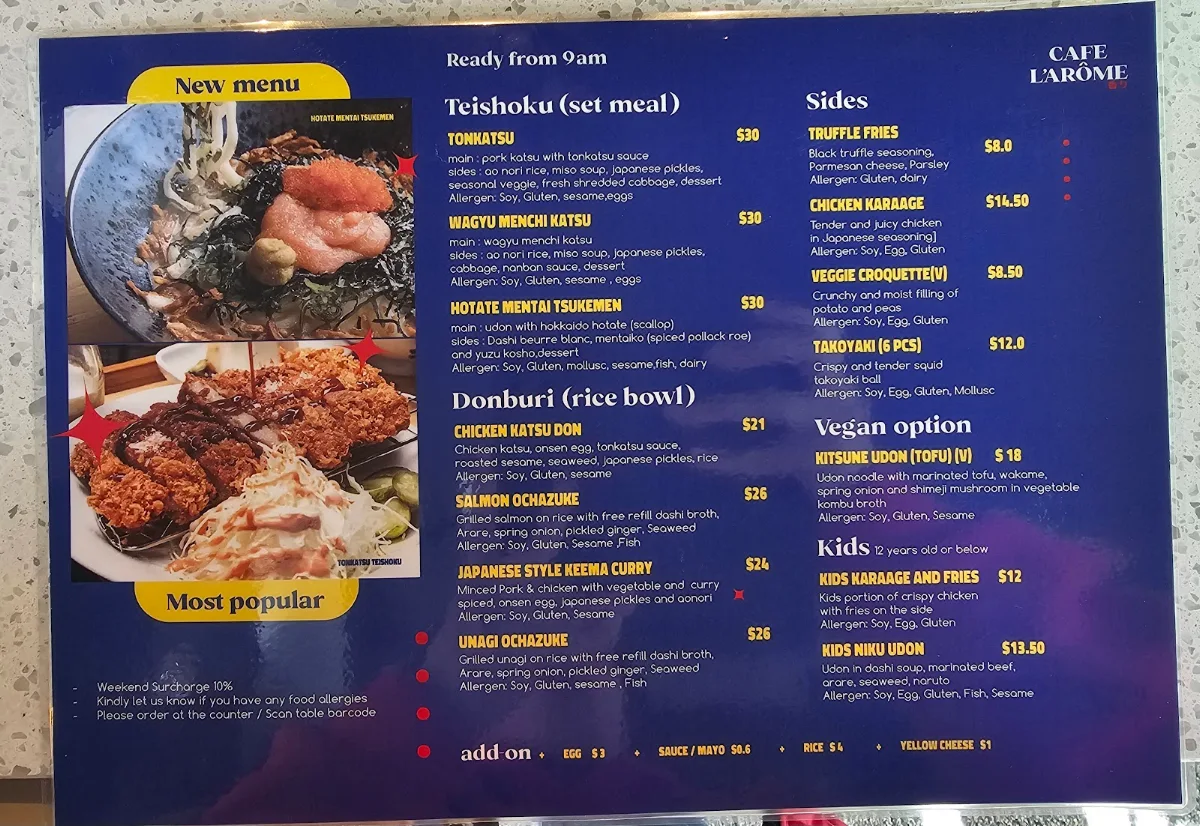 Menu, Cafe Larome