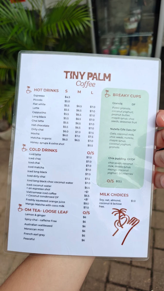 Menu, Tiny Palm Coffee