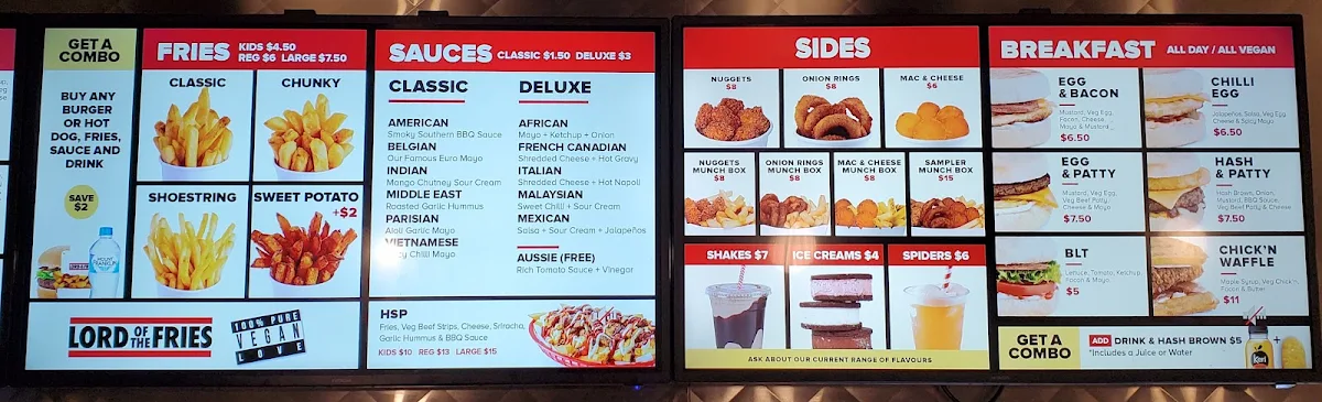 Menu, Lord of the Fries - Adelaide