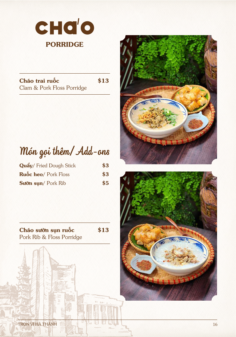 Menu, Ha Noi Oi Vietnamese Restaurant