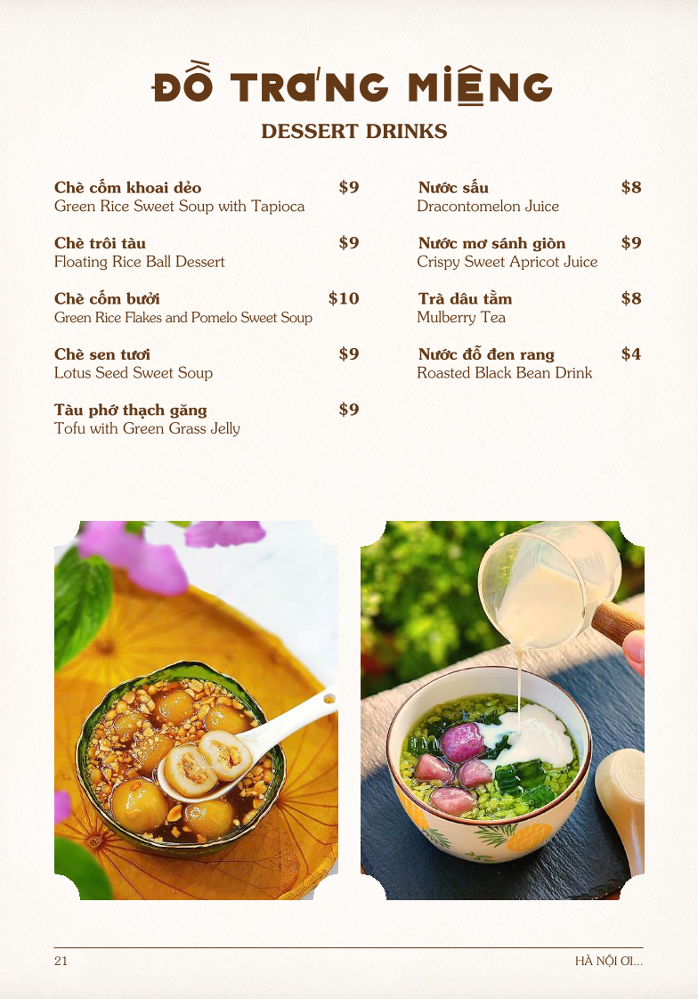 Menu, Ha Noi Oi Vietnamese Restaurant